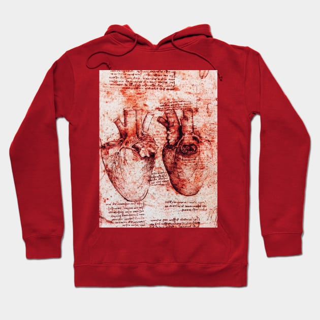 Heart And Its Blood Vessels. Leonardo Da Vinci Anatomy Drawings in Red Hoodie by BulganLumini